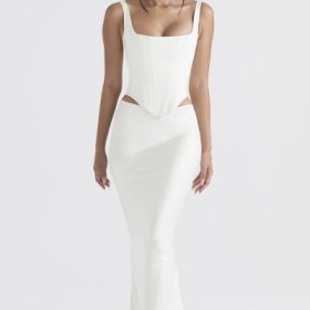 Colette Ivory Satin Bias Cut Midi Skirt - Image 5