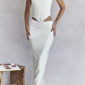 Colette Ivory Satin Bias Cut Midi Skirt - Image 6
