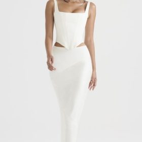 Colette Ivory Satin Bias Cut Midi Skirt - Image 7