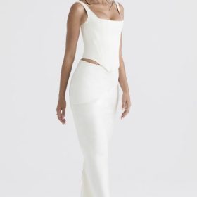 Colette Ivory Satin Bias Cut Midi Skirt - Image 9