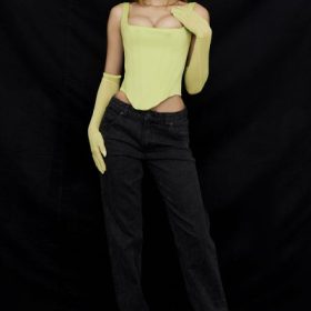 Rafa Lime Satin Longline Corset - Image 8