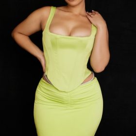 Rafa Lime Satin Longline Corset - Image 11