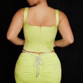 Rafa Lime Satin Longline Corset - Image 12