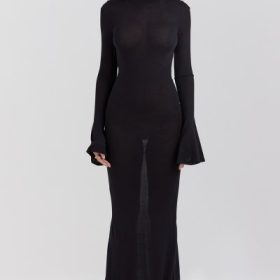 Sancha Black Knit Maxi Dress - Image 7