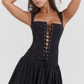 Talia Black Pleated Mini Dress - Image 5