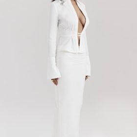 Eden White Cotton Twill Maxi Skirt - Image 7