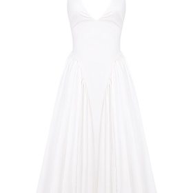 Marilyn White Cotton Halter Midi Sundress - Image 2