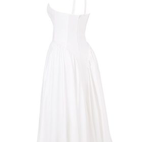 Marilyn White Cotton Halter Midi Sundress - Image 3