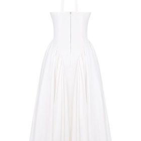 Marilyn White Cotton Halter Midi Sundress - Image 4