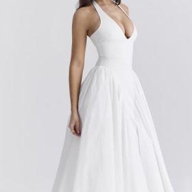 Marilyn White Cotton Halter Midi Sundress - Image 11