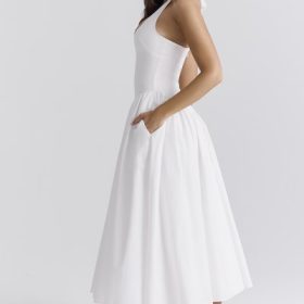 Marilyn White Cotton Halter Midi Sundress - Image 12