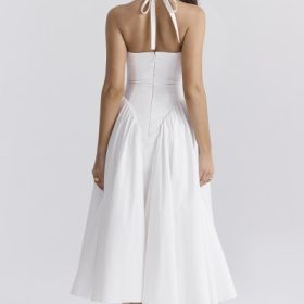 Marilyn White Cotton Halter Midi Sundress - Image 13