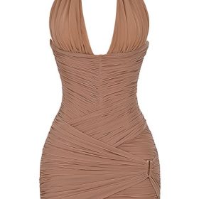 Laetitia Hazelnut Gathered Mini Dress - Image 2