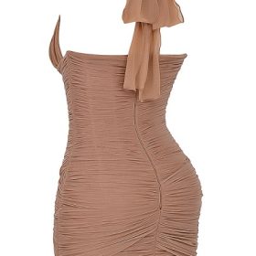 Laetitia Hazelnut Gathered Mini Dress - Image 3