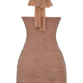 Laetitia Hazelnut Gathered Mini Dress - Image 4