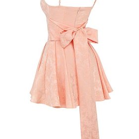 Rosalinda Peach Jacquard Mini Bow Gown - Image 3