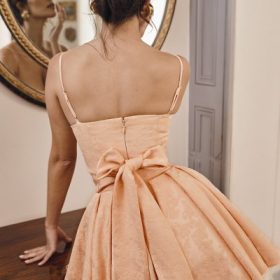 Rosalinda Peach Jacquard Mini Bow Gown - Image 6
