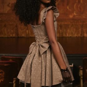 Saasha Gold Jacquard Mini Dress - Image 2