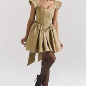 Saasha Gold Jacquard Mini Dress - Image 7