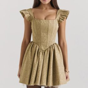Saasha Gold Jacquard Mini Dress - Image 9