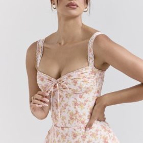 Rosalee Peach Poppy Print Cotton Bustier Sundress - Image 7