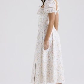 Tallulah White Posy Print Cotton Puff Sleeve Midi Sundress - Image 9