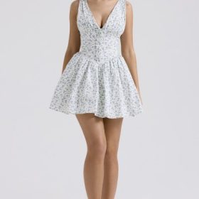 Fabrizia White Bluebell Print Corset Mini Dress - Image 6