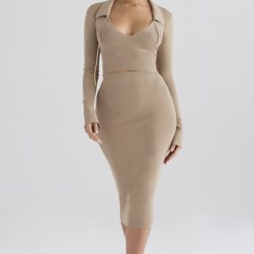 Heather Camel Knit Midi Skirt - Image 7