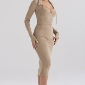Heather Camel Knit Midi Skirt - Image 10