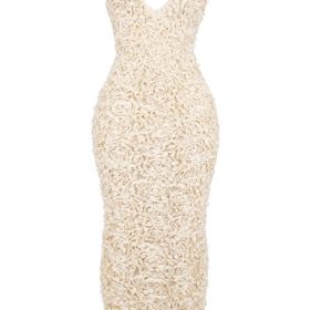 Carena Creme Plunge Floral Appliqu?? Maxi Dress - Image 2