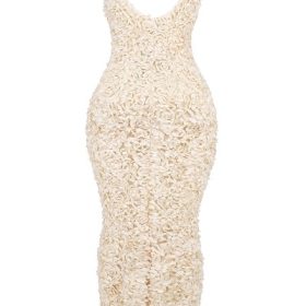 Carena Creme Plunge Floral Appliqu?? Maxi Dress - Image 4