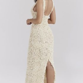 Carena Creme Plunge Floral Appliqu?? Maxi Dress - Image 10
