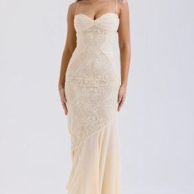 Felicia Vanilla Chiffon & Lace Gown - Image 7