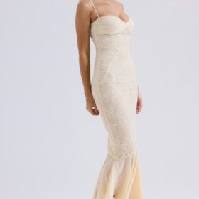 Felicia Vanilla Chiffon & Lace Gown - Image 9