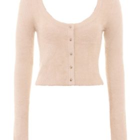 Gene Beige Soft Fluffy Knit Cardigan - Image 2