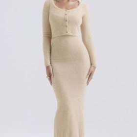 Gene Beige Soft Fluffy Knit Cardigan - Image 6