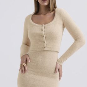 Gene Beige Soft Fluffy Knit Cardigan - Image 8