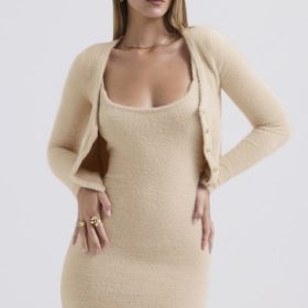 Gene Beige Soft Fluffy Knit Cardigan - Image 10