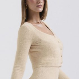 Gene Beige Soft Fluffy Knit Cardigan - Image 11