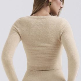 Gene Beige Soft Fluffy Knit Cardigan - Image 12