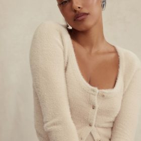 Gene Beige Soft Fluffy Knit Cardigan - Image 13