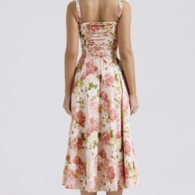 Carmen Pink Peony Print Cotton Bustier Sundress