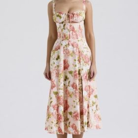 Carmen Pink Peony Print Cotton Bustier Sundress - Image 5