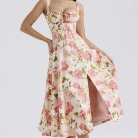 Carmen Pink Peony Print Cotton Bustier Sundress - Image 7