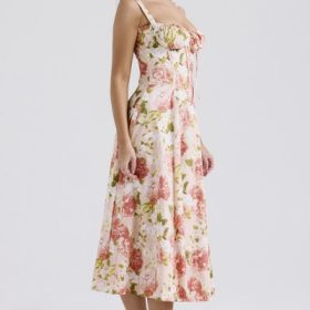 Carmen Pink Peony Print Cotton Bustier Sundress - Image 9