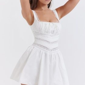 Tiffani White Lace Trim Mini Dress - Image 11