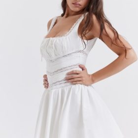 Tiffani White Lace Trim Mini Dress - Image 12