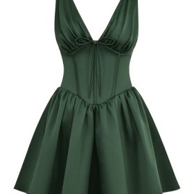 Emmeliette Forest Green Satin Mini Dress - Image 2