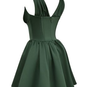 Emmeliette Forest Green Satin Mini Dress - Image 3