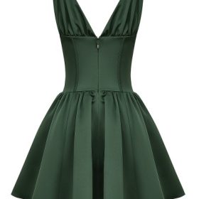 Emmeliette Forest Green Satin Mini Dress - Image 4